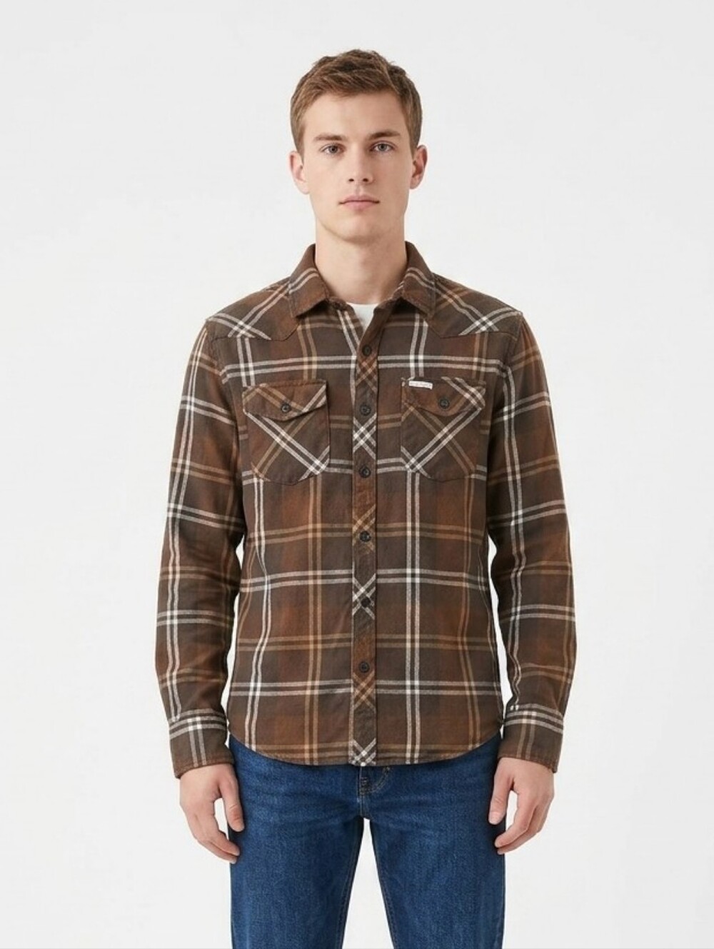 Topo Designs Mountain Plaid Shirt Small Cotton Brown Cabincore Utility Gorpcore